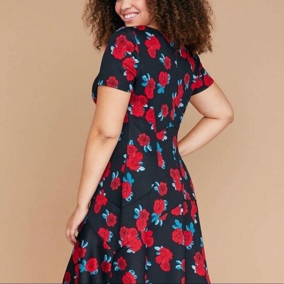 Lane Bryant- Black with Red Roses Fit and Flare dress size: 18 - Picture 2 of 12